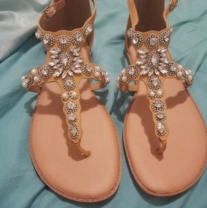 T strap bejeweled Tan torrid sandals 10.5W